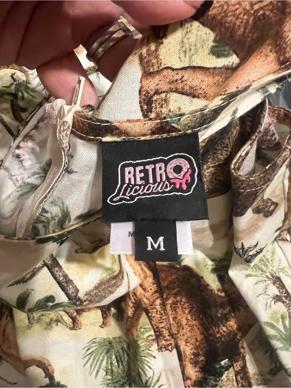 Retrolicious Green Brown Cream Tropical Print Blouse